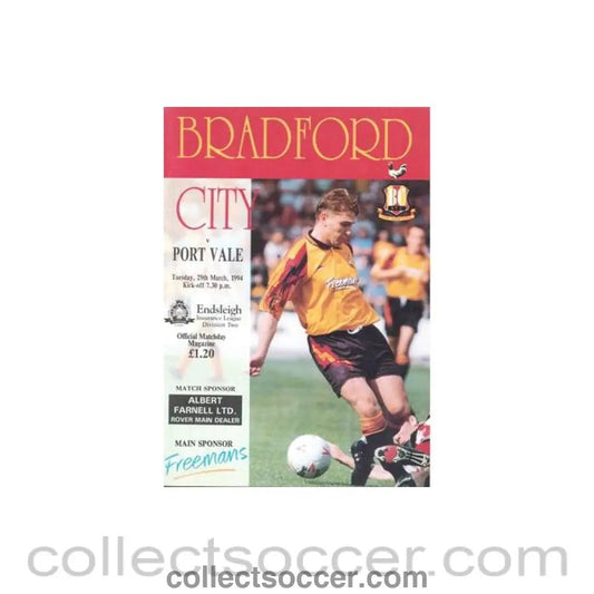 1994 - Bradford City v Port Vale official programme 29/03/1994 Football League - Collect Soccer