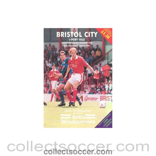 1994 - Bristol City v Port Vale official programme 27/08/1994 Football League - Collect Soccer