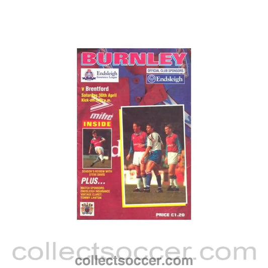 1994 - Burnley v Brentford official programme 30/04/1994 Football League