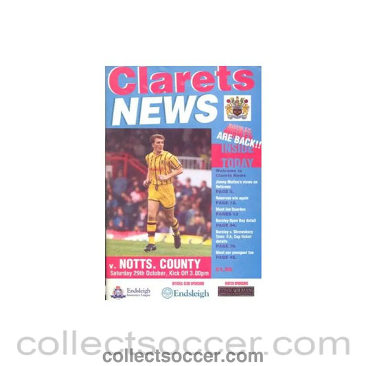 1994 - Burnley v Notts County official programme 29/10/1994 Football League