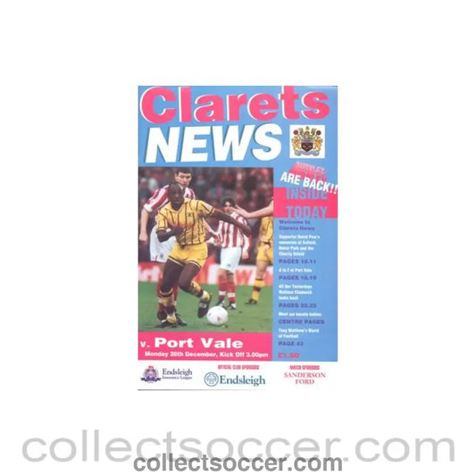 1994 - Burnley v Port Vale official programme 1994-1995 Football League