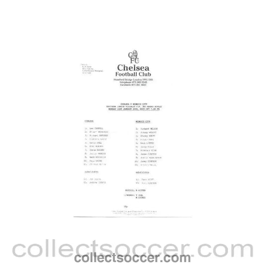 1994 - Chelsea v Norwich City official teamsheet 31/01/1994 - Collect Soccer