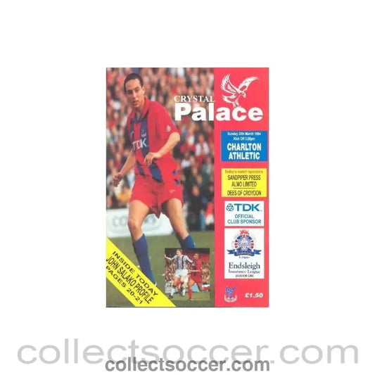 1994 - Crystal Palace v Charlton Athletic official programme 20/03/1994 - Collect Soccer
