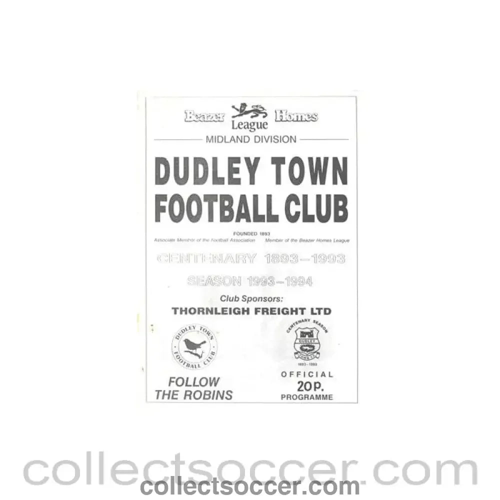 1994 - Dudley Town v Chasetown official programme 10/03/1994 Staffs Senior Cup, Centenary Season - Collect Soccer