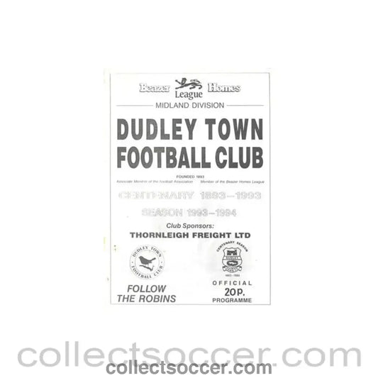 1994 - Dudley Town v Chasetown official programme 10/03/1994 Staffs Senior Cup, Centenary Season - Collect Soccer