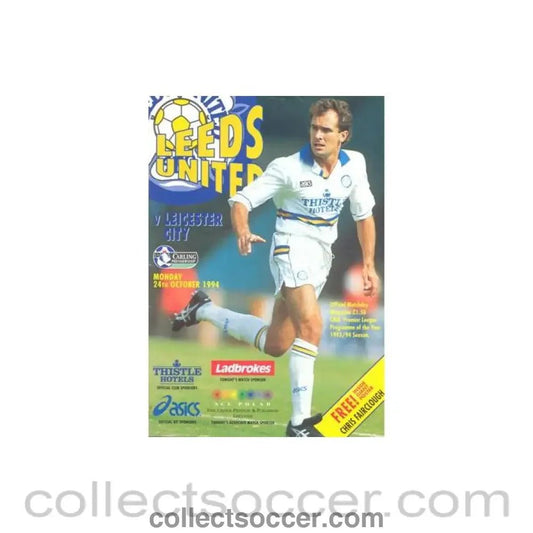 1994 - Leeds United v Leicester City official programme 24/10/1994 Premier League, with a giant Chris Fairclough poster - Collect Soccer