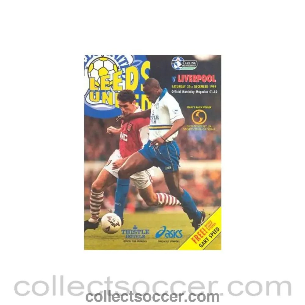 1994 - Leeds United v Liverpool official programme 31/12/1994 Premier League, with a giant Gary Speed poster and a teamsheet - Collect Soccer