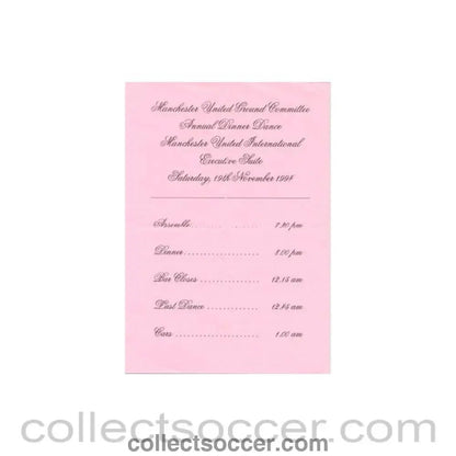 1994 - Manchester United Annual Dinner Dance menu 19/11/1994 - Collect Soccer