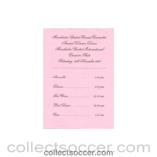 1994 - Manchester United Annual Dinner Dance menu 19/11/1994