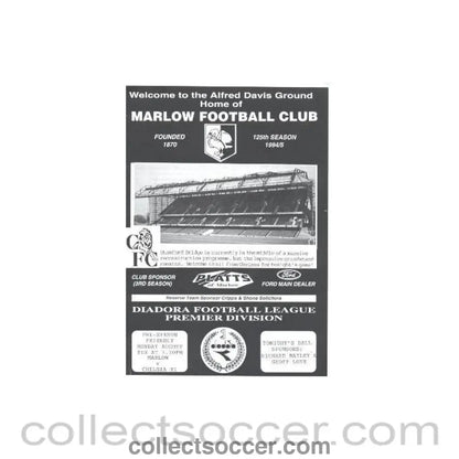 1994 - Marlow vChelsea official programme 08/08/1994, incl. fixtures 1994-1995 - Collect Soccer