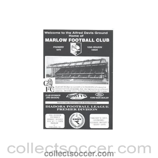1994 - Marlow vChelsea official programme 08/08/1994, incl. fixtures 1994 - 1995 - Collect Soccer