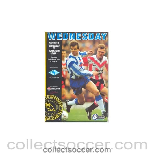 1994 - Sheffield Wednesday v Blackburn Rovers official programme 20/03/1994 - Collect Soccer