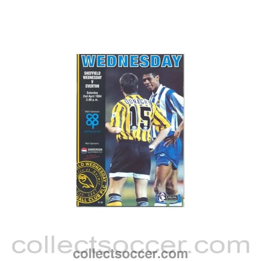 1994 - Sheffield Wednesday v Everton official programme 02/04/1994 - Collect Soccer