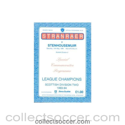 1994 - Stranraer v Stenhousemuir official programme 14/05/1994 Scottish League - Collect Soccer