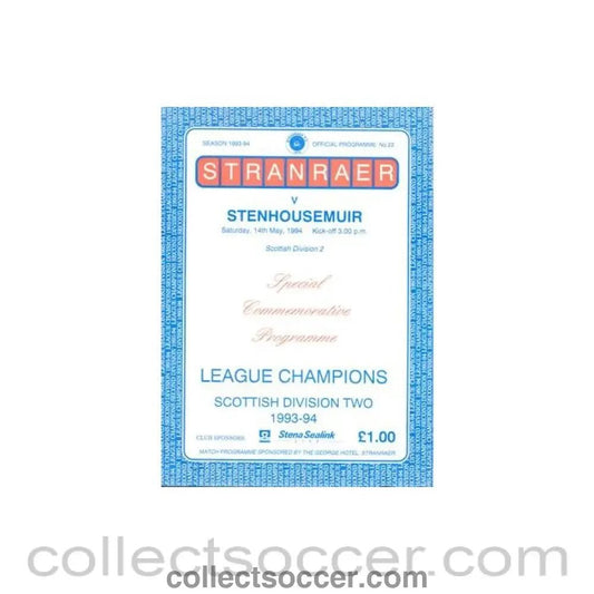 1994 - Stranraer v Stenhousemuir official programme 14/05/1994 Scottish League - Collect Soccer