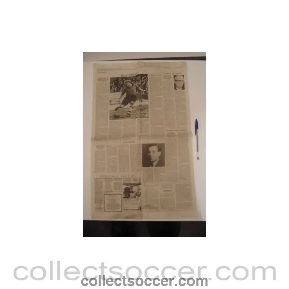 1994 - The Times newspaper page of 05/09/1994 covering Billy Wright, Wolverhampton Wanderers' most famous player, who died aged 70 - Collect Soccer