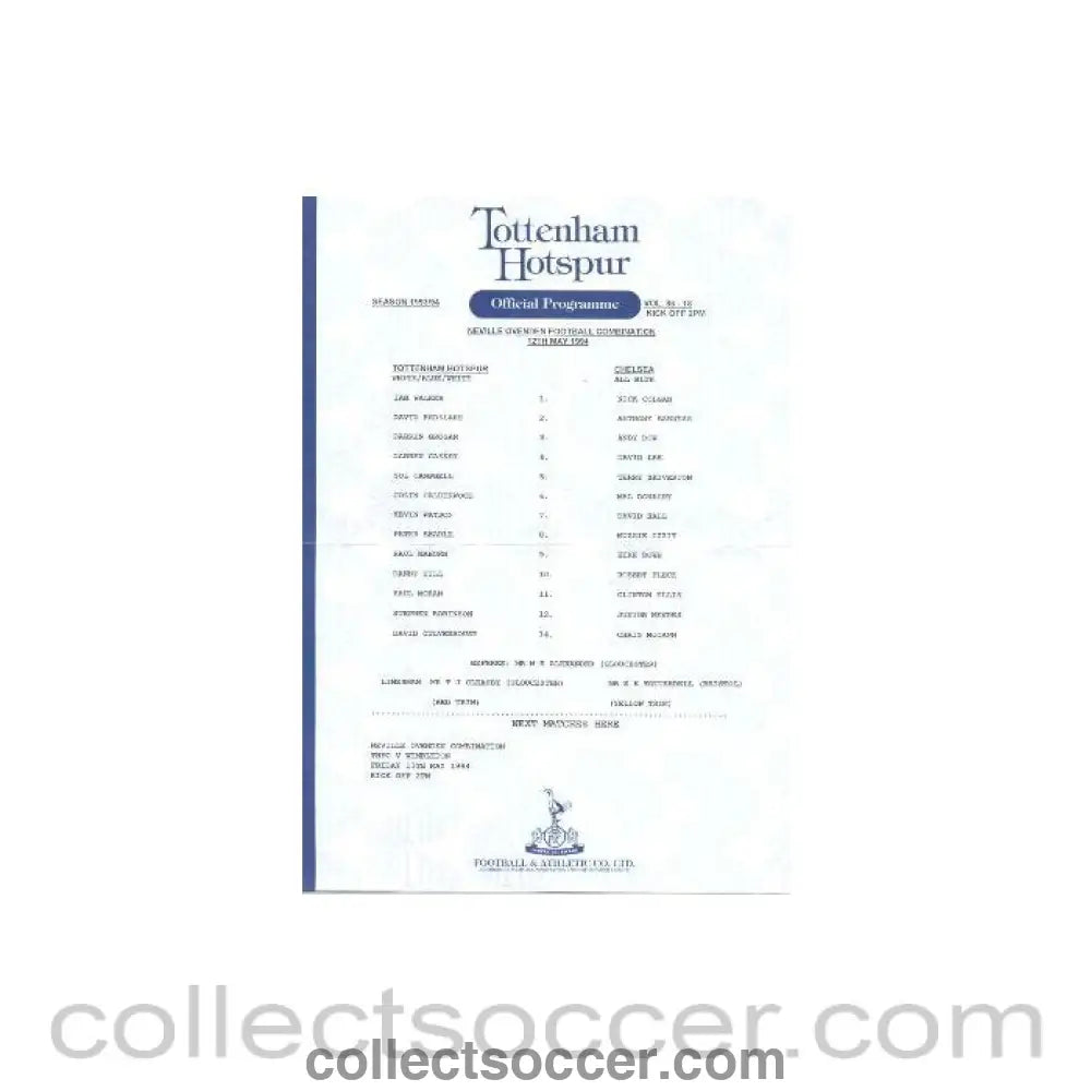 1994 - Tottenham Hotspur v Chelsea official programme 12/05/1994
