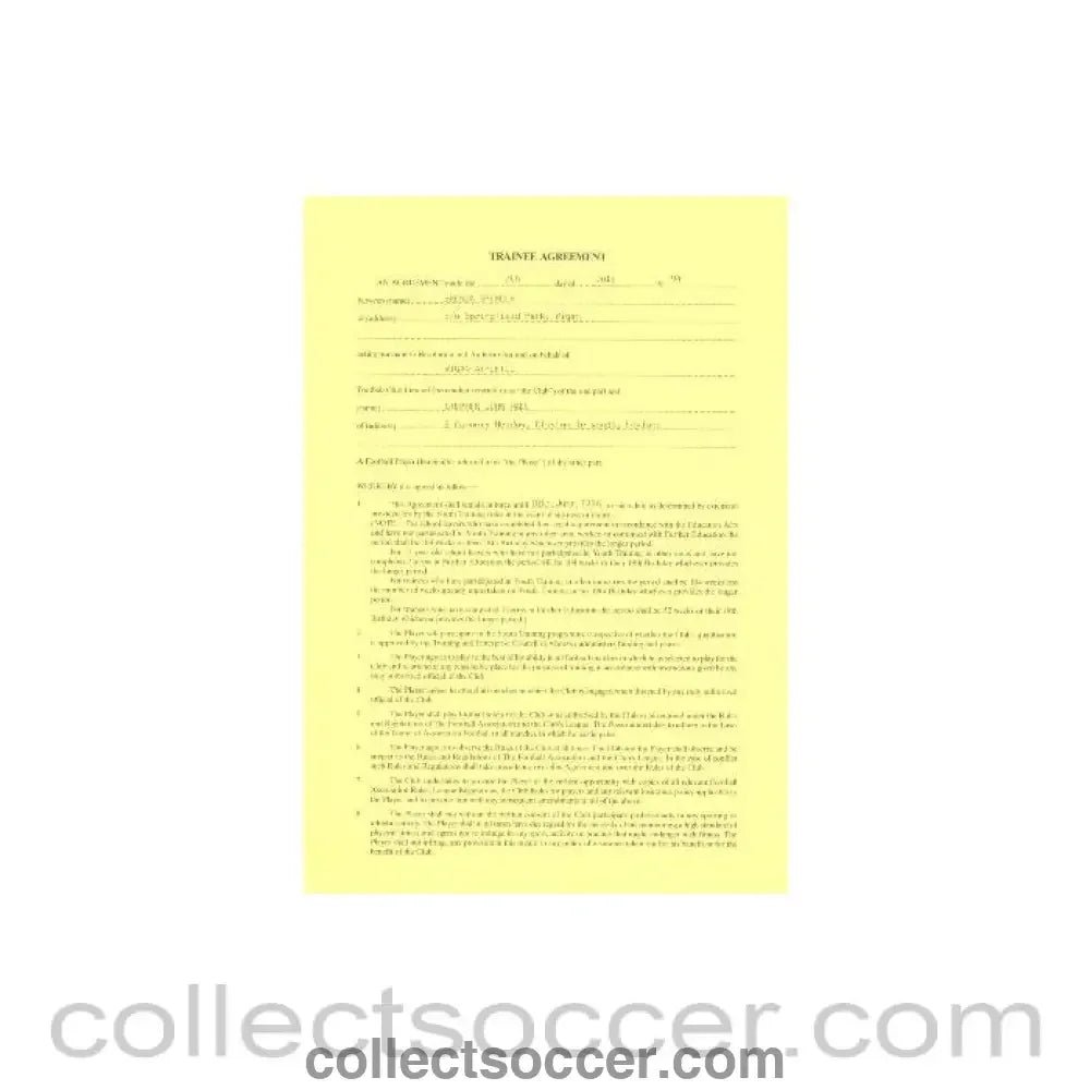 1994 - Trainee Player Contract between Stephen John Hall and Wigan Athletic of 07/07/1994 - Collect Soccer