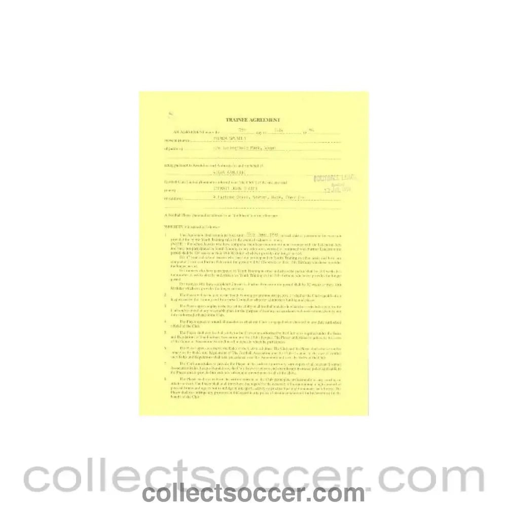 1994 - Trainee Player Contract between Stewart John Slater and Wigan Athletic of 07/07/1994 - Collect Soccer