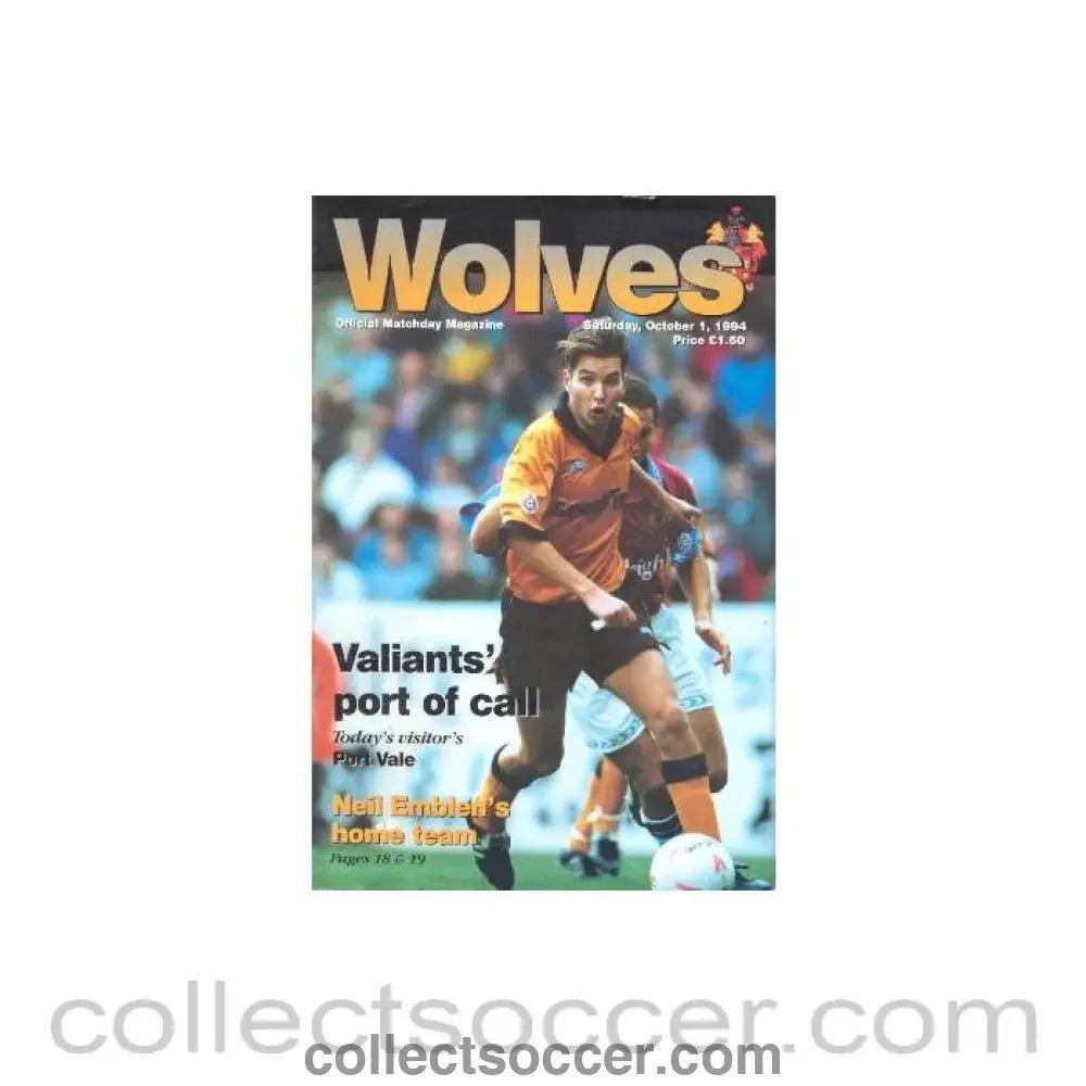 1994 - Wolverhampton Wanderers v Port Vale official programme 01/10/1994 - Collect Soccer