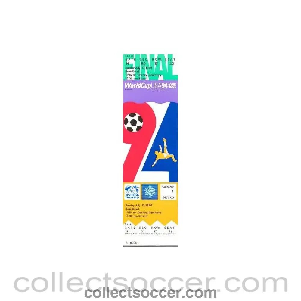 1994 World Cup USA 1994 ticket to the Opening Ceremony and the first football match 17/07/1994 - Collect Soccer