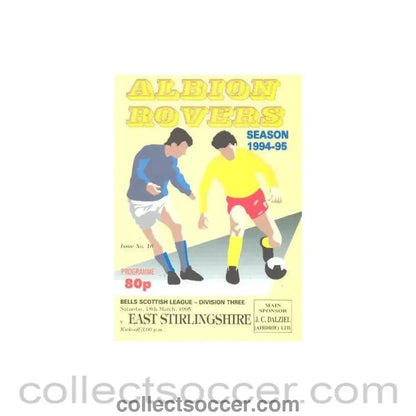 1995 - Albion Rovers v East Stirlingshire official programme 18/03/1995 Scottish League - Collect Soccer