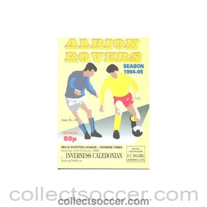 1995 - Albion Rovers v Inverness Caledonian official programme 11/02/1995 Scottish League - Collect Soccer