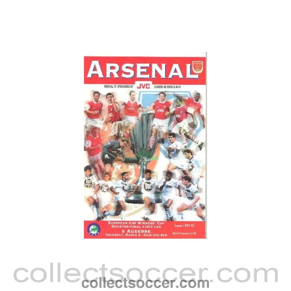 1995 - Arsenal v Auxerre official programme 02/03/1995 European Cup Winners Cup - Collect Soccer