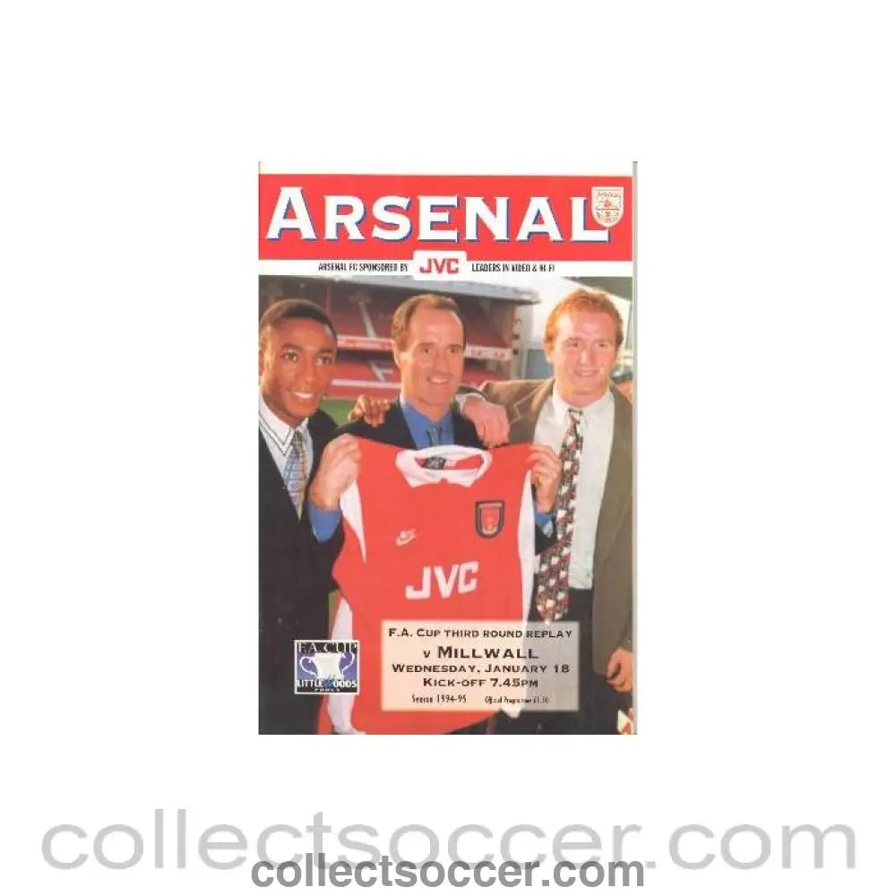 1995 - Arsenal v Millwall official programme 18/01/1995 F.A. Cup - Collect Soccer