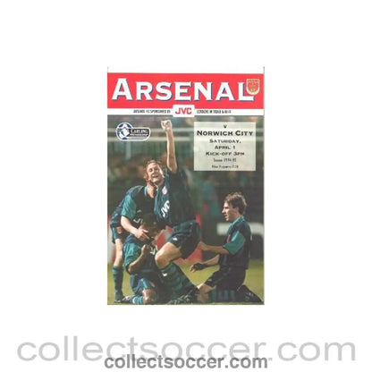 1995 - Arsenal v Norwich City official programme 01/04/1995 Carling Premiership - Collect Soccer