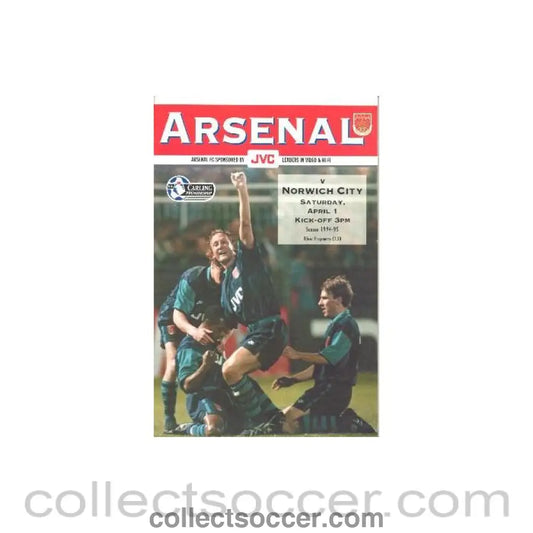 1995 - Arsenal v Norwich City official programme 01/04/1995 Carling Premiership