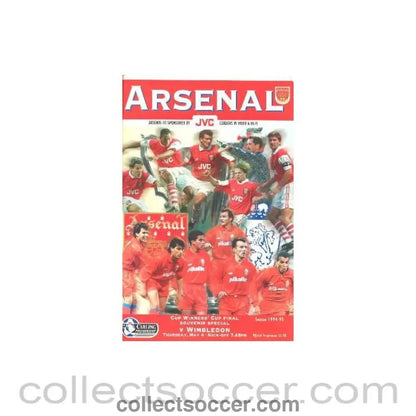 1995 - Arsenal v Wimbledon official programme 04/05/1995 Carling Premiership, incl. Cup Winners Cup Souvenir Special - Collect Soccer