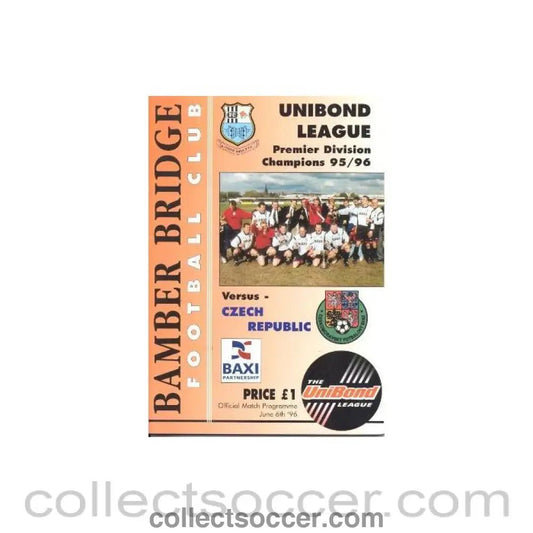 1995 - Bamber Bridge v Czech Republic official programme 1995 - 1996 Friendly - Collect Soccer