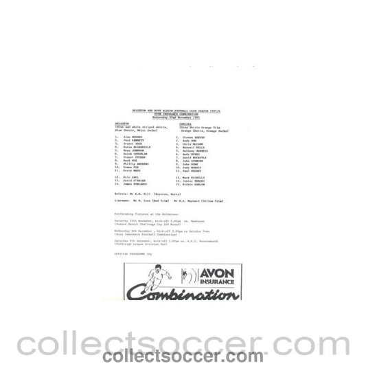 1995 - Brighton v Chelsea Reserves official teamsheet 04/05/1995 Football Combination - Collect Soccer
