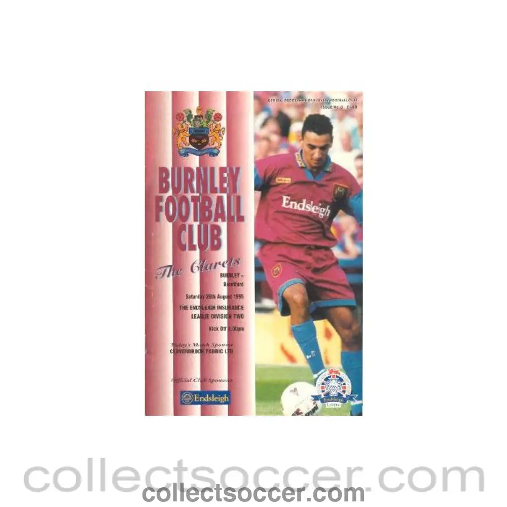 1995 - Burnley v Brentford official programme 26/08/1995