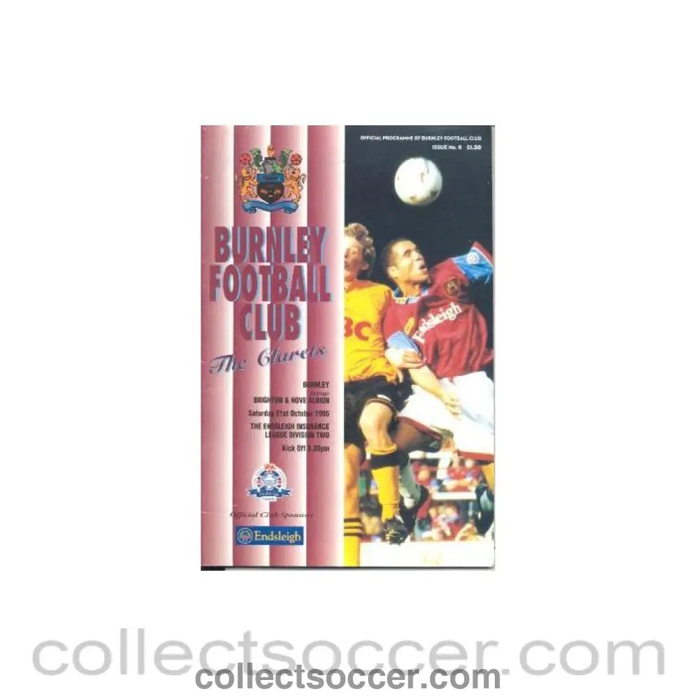 1995 - Burnley v Brighton & Hove Albion official programme 21/10/1995 - Collect Soccer