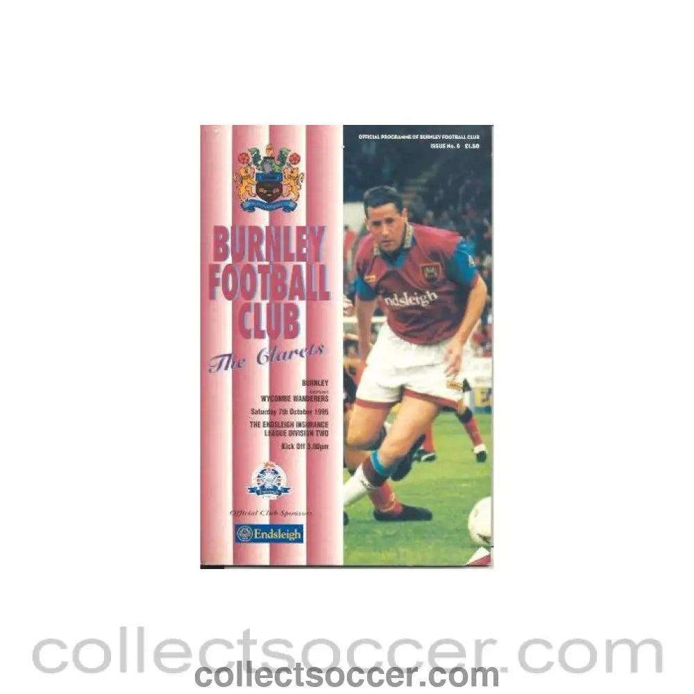 1995 - Burnley v Wycombe Wanderers official programme 07/10/1995
