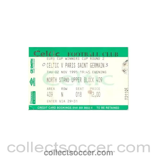 1995 - Celtic v Paris Saint-Germain ticket 02/11/1995 Cup Winners Cup