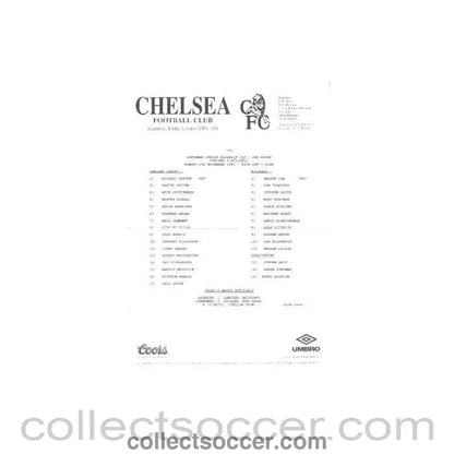 1995 - Chelsea v Millwall official programme 06/11/1995 Southern Junior Floodlit Cup - Collect Soccer