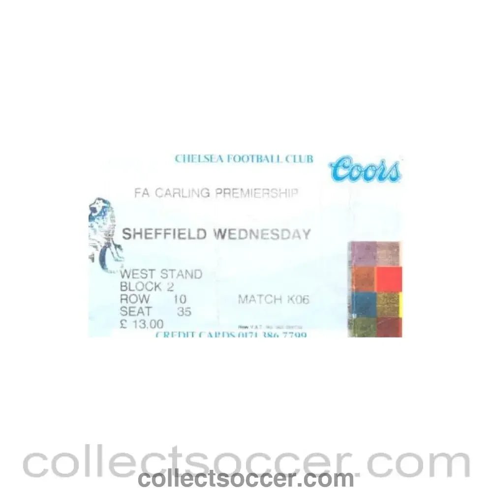 1995 - Chelsea v Sheffield Wednesday ticket 04/11/1995 - Collect Soccer