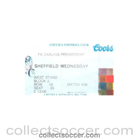 1995 - Chelsea v Sheffield Wednesday ticket 04/11/1995 - Collect Soccer