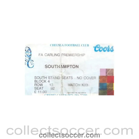 1995 - Chelsea v Southampton ticket 16/09/1995