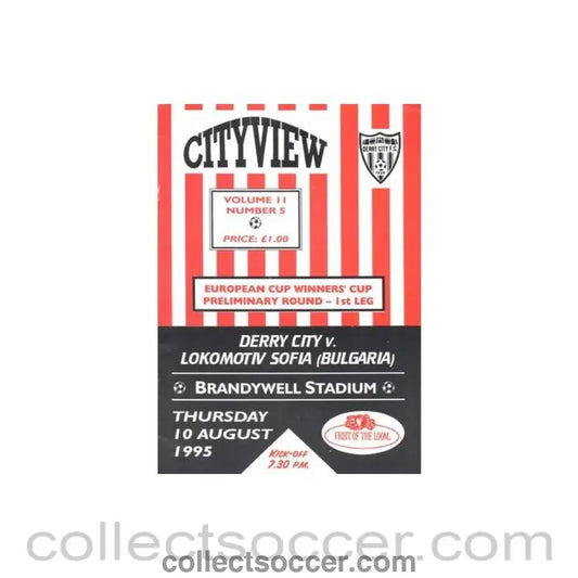 1995 - Derry City v Lokomotiv Sofia Bulgaria official programme 10/08/1995 Cup Winners Cup - Collect Soccer