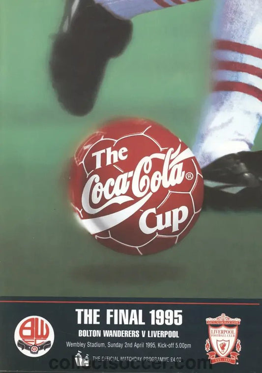 1995 League Cup Final Programme Bolton Wanderers v Liverpool - Collect Soccer