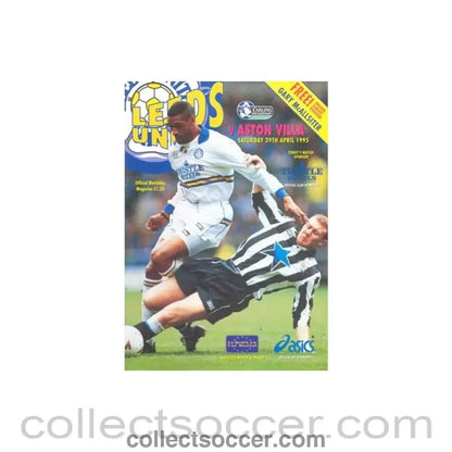1995 - Leeds United v Aston Villa official programme 29/04/1995 Premier League, with a giant Gary McAllsiter poster and a teamsheet - Collect Soccer