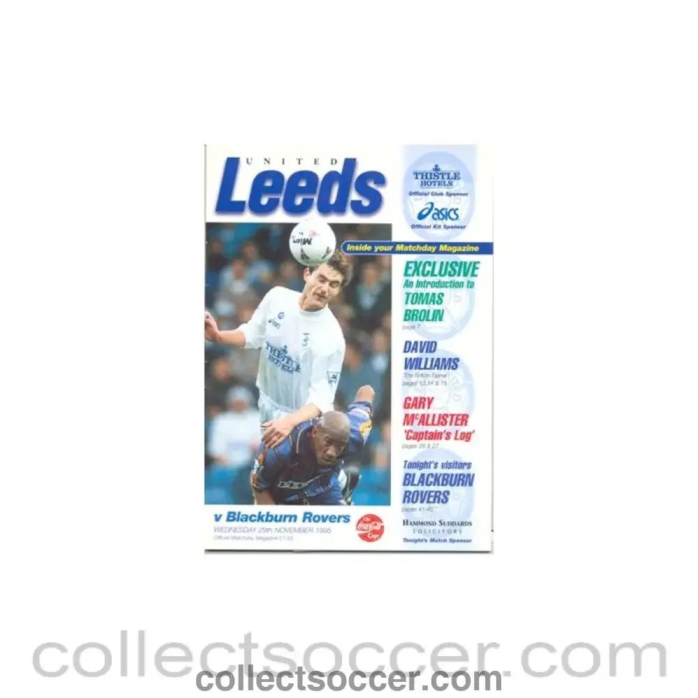 1995 - Leeds United v Blackburn Rovers official programme 29/11/1995 - Collect Soccer