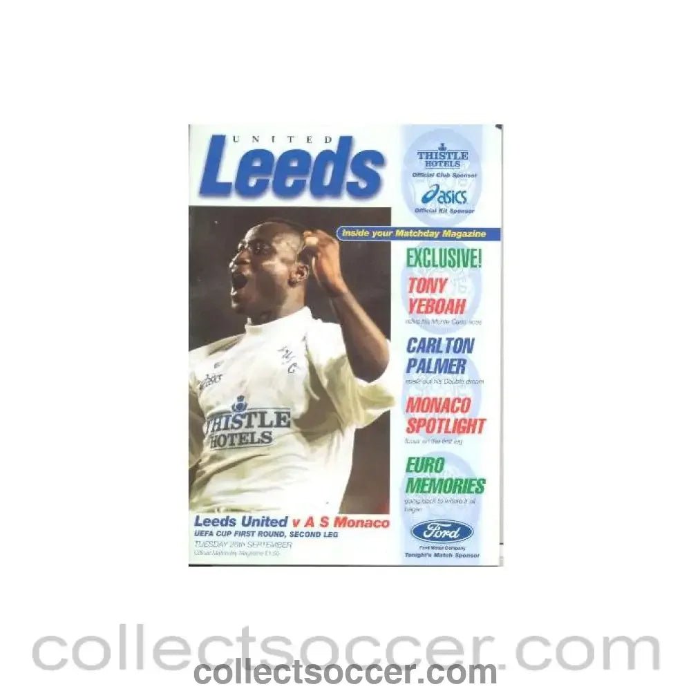 1995 - Leeds United v Monaco official programme 26/09/1995 - Collect Soccer