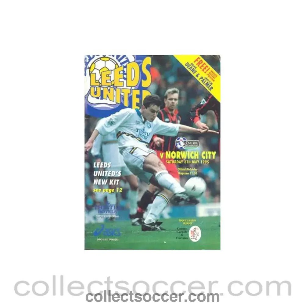 1995 - Leeds United v Norwich City official programme 06/05/1995 Premier League, with a giant Deane & Palmer poster and a teamsheet - Collect Soccer