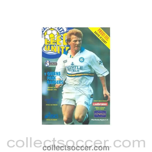 1995 - Leeds United v Queen's Park Rangers official programme 24/01/1995 Premier League, with a giant David O'Leary poster - Collect Soccer