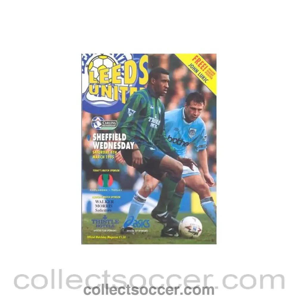 1995 - Leeds United v Sheffield Wednesday official programme 04/03/1995 Premier League, with a teamsheet - Collect Soccer